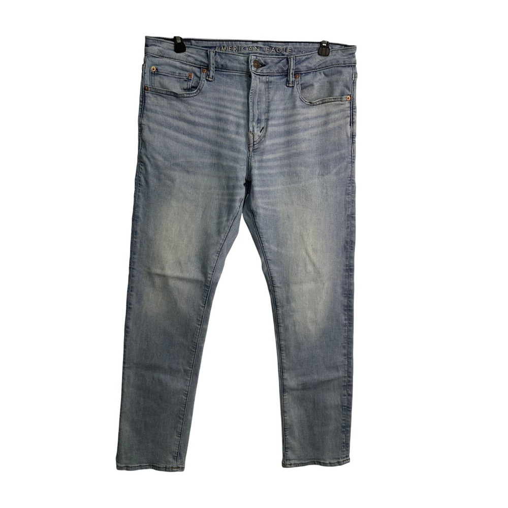 American Eagle Airflex+‎ Slim Straight Light Wash Blue Jeans Mens 36x32
